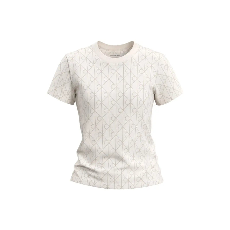 Calvin Klein Jeans T-shirt blanc en coton pour femme, manches courtes crème et motif géométrique gris clair discret