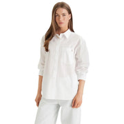Calvin Klein Jeans women white cotton long classic shirt with button-down front chest pocket and subtle left branding