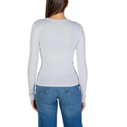 Calvin Klein Jeans T-shirt blanc en coton pour femme, col rond long, orné d'une élégante maille côtelée gris clair. top conception