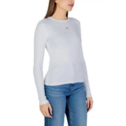 Pull côtelé en coton blanc à manches longues top avec un petit logo brodé sur la poitrine par Calvin Klein Jeans femmes