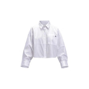 Calvin Klein Jeans women white cotton long sleeve shirt with cropped button-down design and subtle logo on chest