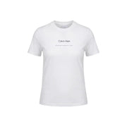 Calvin Klein Jeans T-shirt blanc en coton pour femme, col rond, avec logo et texte noirs imprimés sur la poitrine