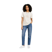 couleur crème Calvin Klein Jeans femme en coton blanc à col rond T-shirt avec un logo brodé discret sur la poitrine