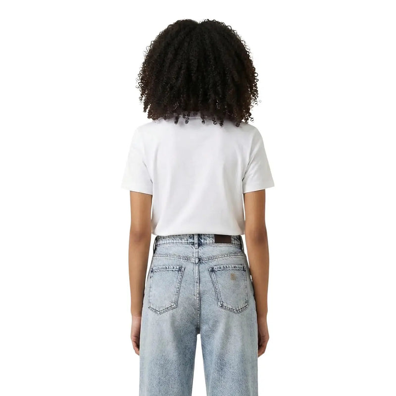 T-shirt court blanc en coton, à manches courtes et col rond, de la collection femme Calvin Klein Jeans.