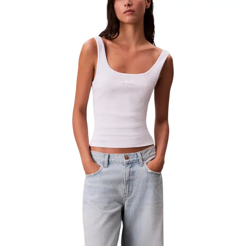Calvin Klein Jeans white cotton ribbed tank top with square neckline