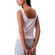 Calvin Klein Jeans white ribbed cotton tank top with rounded back neckline