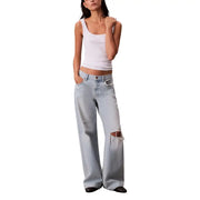 Calvin Klein light-wash wide-leg denim jeans with knee rips