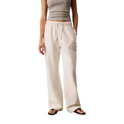 Calvin Klein Jeans Pantalon en coton blanc pour femme avec lacets, style jogging crème coupe décontractée et logo CK