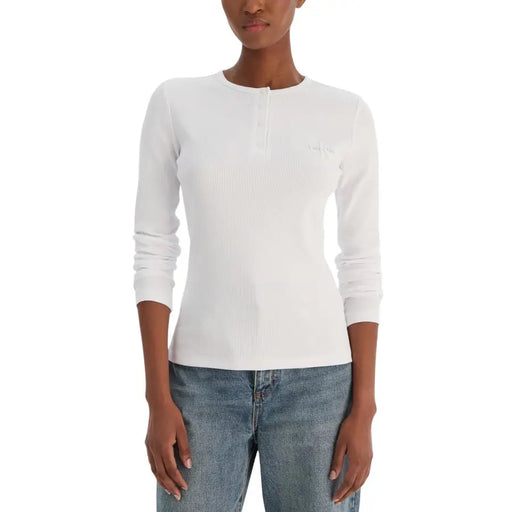 Calvin Klein Jeans henley blanc côtelé à manches longues pour femmes top