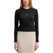 Noir Calvin Klein coton biologique à manches longues t-shirt avec logo brodé