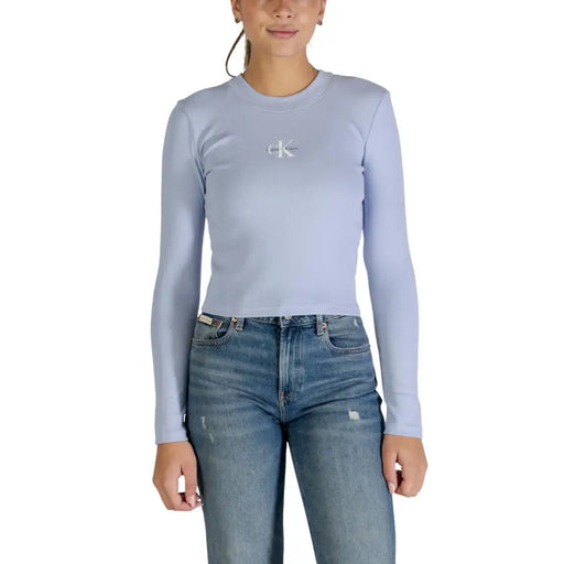 bleu clair Calvin Klein coton biologique à manches longues t-shirt avec logo brodé