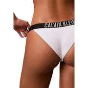 White ribbed calvin klein nylon brazilian bikini bottom with black waistband and white logo for women beachwear