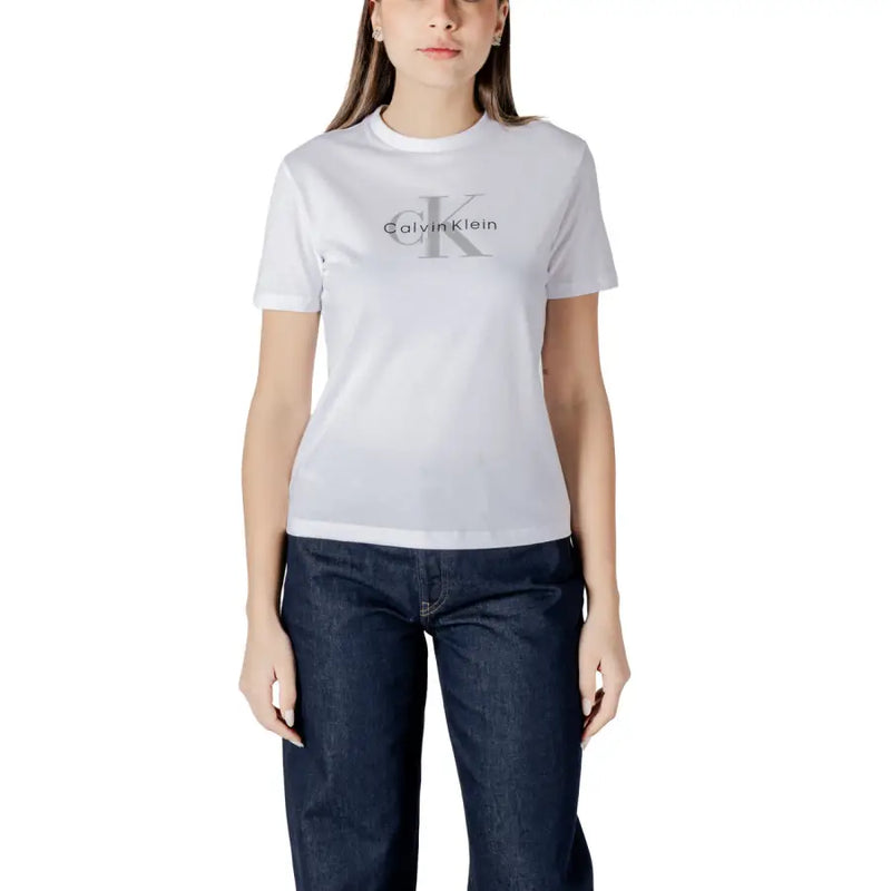 Calvin Klein coton blanc T-shirt avec le logo CK argenté sur la poitrine