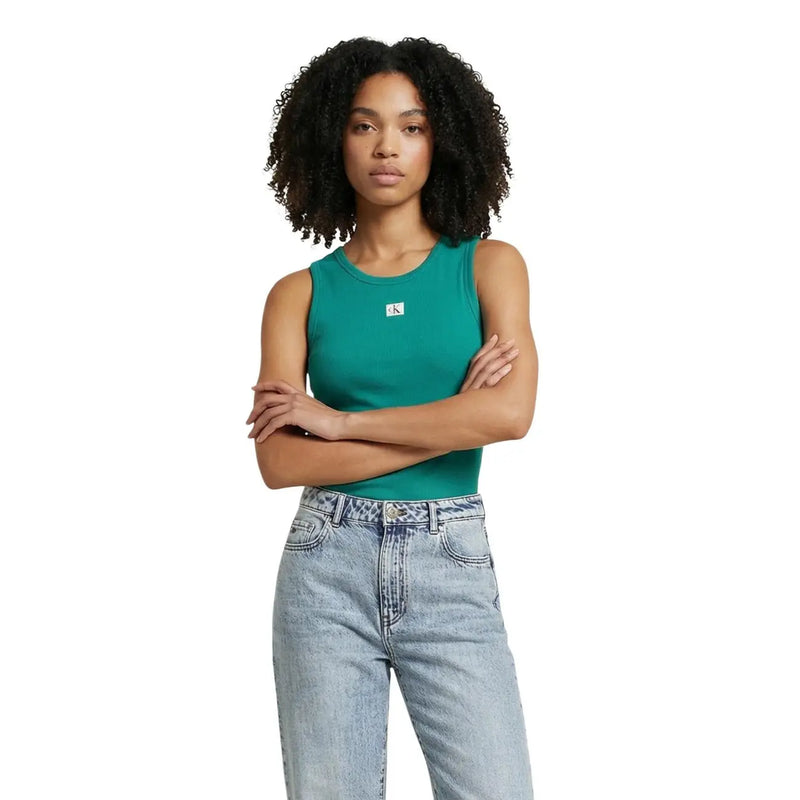 Calvin Klein jean femme blanc sans manches col rond top Ce débardeur turquoise arbore un petit logo blanc sur la poitrine.