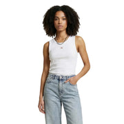 Blanc Calvin Klein Jeans débardeur sans manches à col rond pour femme top avec un petit logo brodé sur la poitrine