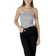 Calvin Klein Jeans women white striped black and white horizontally striped strapless crop top in cotton blend