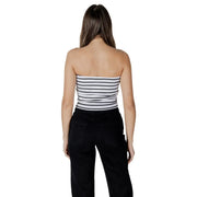 Jean Calvin Klein femme sans manches, ajusté et froncé top avec des rayures noires et blanches dans un modèle sans bretelles