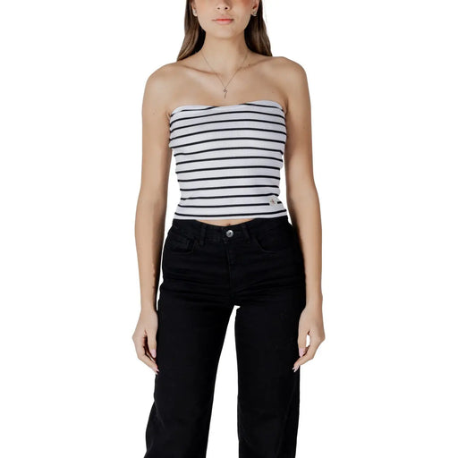 Calvin Klein Jeans crop top sans manches et sans bretelles à rayures blanches et noires pour femme top fabriqué en tissu confortable