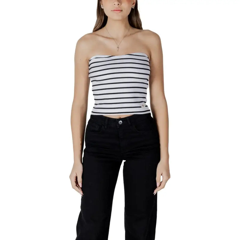 Calvin Klein Jeans white horizontally striped strapless crop top