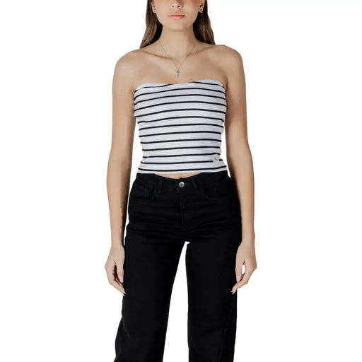 Calvin Klein Jeans white horizontally striped strapless crop top