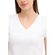 Calvin Klein Jeans women white ribbed v neck short sleeve t shirt made of comfortable fabric for casual wear
