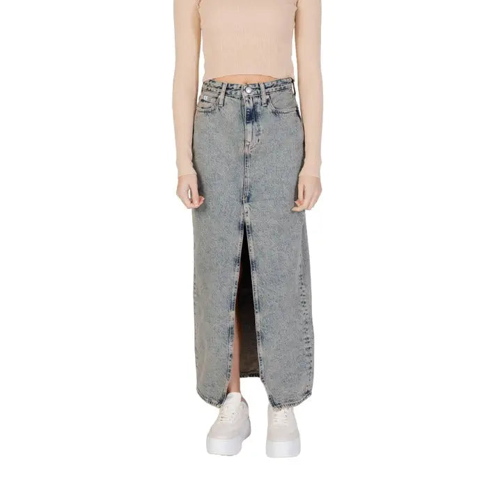 Calvin Klein Jeans women’s long denim maxi skirt with a front slit