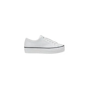 Calvin Klein Jeans Women’s White Leather Sneakers featuring a stylish platform design