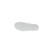 Calvin Klein Jeans women’s white leather sneakers featuring a white rubber sole with textured pattern and embossed logo