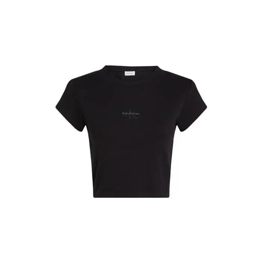 Black cropped t-shirt with minimal text branding from Calvin Klein Jeans