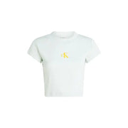 White cropped Calvin Klein Jeans T-shirt featuring a small yellow logo