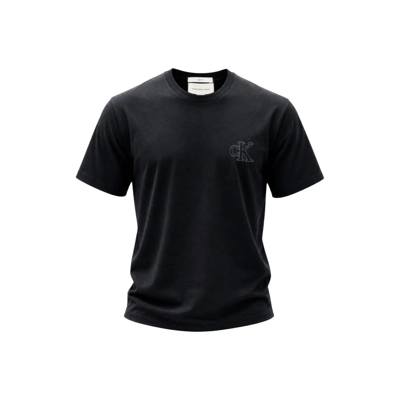 Noir Calvin Klein T-shirt homme en coton avec logo CK discrètement brodé sur le côté gauche de la poitrine.