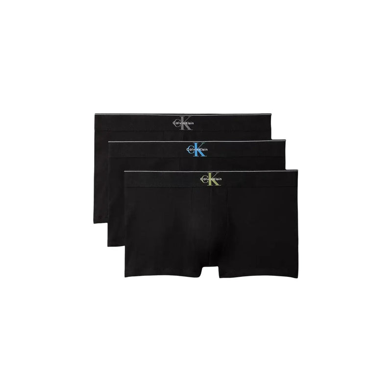 Calvin Klein men black cotton boxer briefs with subtle logo detail on the waistband from a 3 pack set