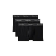 Black Calvin Klein cotton boxer briefs with subtle elastic waistband featuring white logo lettering, front view