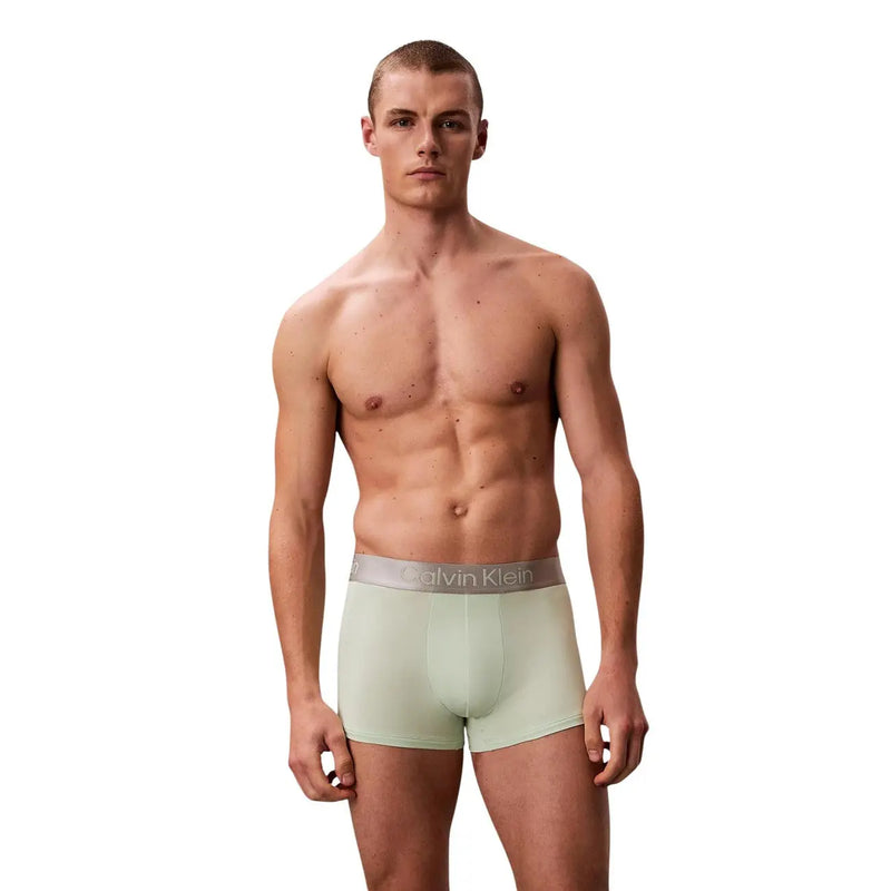 Light green Calvin Klein cotton boxer briefs with gray logo waistband in Calvin Klein men black cotton trunks 3 pack