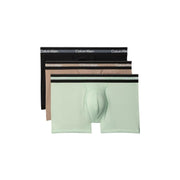 Set of three calvin klein men black cotton trunks in black beige and light green with contrasting elastic waistbands
