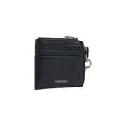 Black Calvin Klein men leather cardholder wallet with textured finish and silver-toned zipper pull