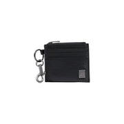 Calvin Klein men black leather cardholder wallet with textured surface and silver-toned metal key ring clasp