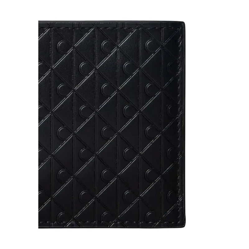 Calvin Klein men black leather wallet with quilted diamond pattern and embossed circular motifs 11 x 9.5 cm