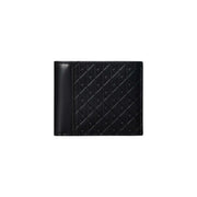 Calvin Klein men black leather wallet with textured diamond pattern front and smooth glossy sides 11 x 9.5 cm