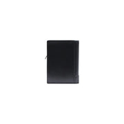 Calvin Klein men black leather wallet with smooth glossy finish and perforated texture on the side