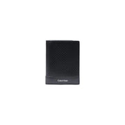 Calvin Klein men black leather wallet with zip pocket featuring a perforated texture and minimalist design