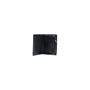 Calvin Klein men black leather wallet with silver zipper and multiple card slots for organized storage
