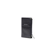 Calvin Klein men black leather zip cardholder with perforated texture and silver zipper 13cm