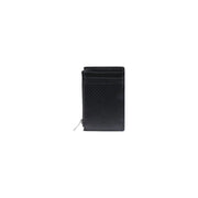 Calvin Klein men black perforated leather card holder with silver zipper for secure storage 13cm