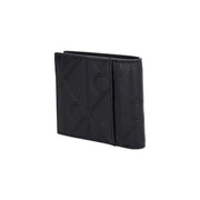 Calvin Klein men black leather zip wallet with embossed geometric pattern measuring W2 x H9 x L2 cm