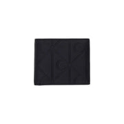 Calvin klein men black leather zip wallet featuring embossed geometric logo pattern and compact dimensions