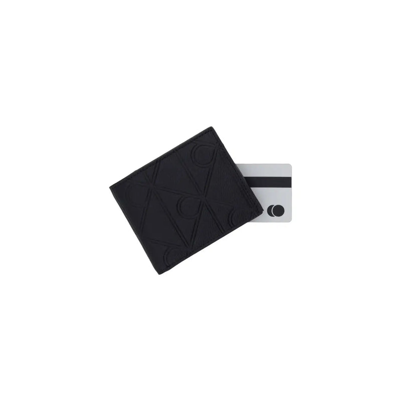 Calvin Klein men black leather zip wallet with embossed geometric pattern measuring W2 x H9 x L2 cm
