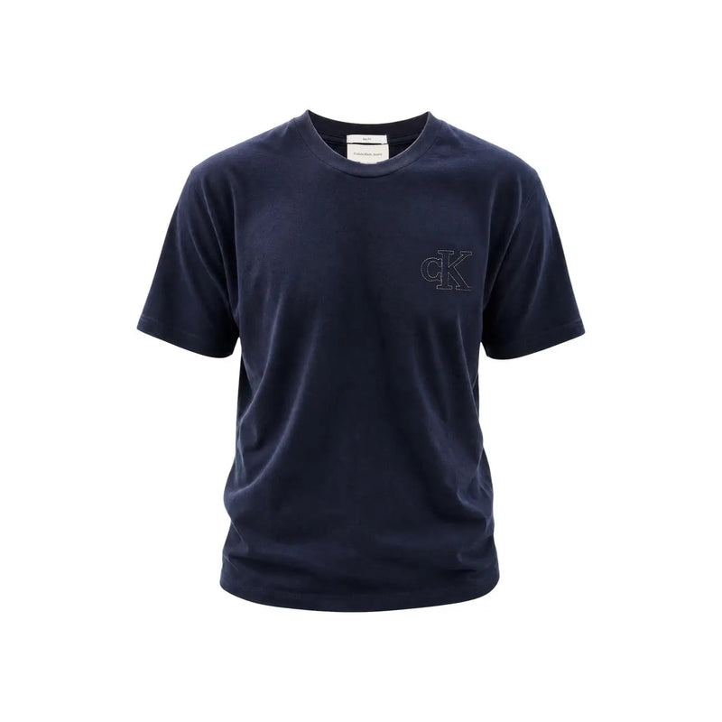 Calvin Klein T-shirt homme bleu en coton, col rond, manches courtes bleu marine foncé et logo CK discrètement brodé sur la poitrine