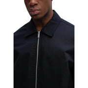 Calvin klein men blue cotton zip blazer classic fit with structured collar and silver zipper front closure