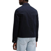 Dark navy blue cotton Calvin Klein men zip blazer with structured collar and subtle seam detailing classic fit